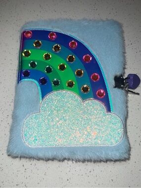 Sparkle Rainbow Plush Lock Diary - Blue from Claire’s NWT